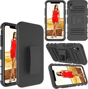 Luvvitt XTR Armor Case With Belt Clip Holster and Kickstand for iPhone XR 2018 6.1 inch Black
