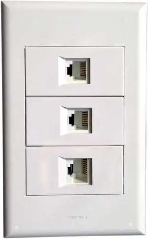 Wall Plate with RJ11 + RJ11 + RJ45 Keystone Modular Phone Cat3 PSTN Connectors Socket White Decorative FacePlates Device Mount Coupler Cover - (118x72mm)