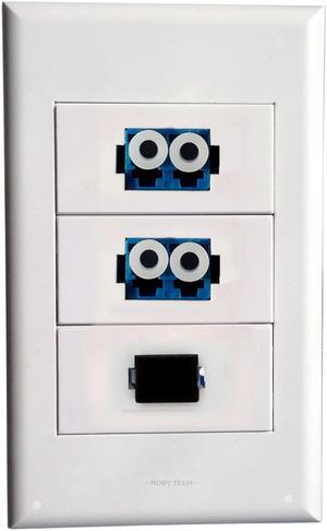 Wall Plate with 2 LC Duplex+ SC Simplex Keystone Modular Fiber Optic Distribution Jack Connectors Socket White Decorative FacePlates Device Mount Coupler Cover - (118x72mm)