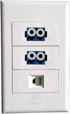Wall Plate with LC + LC + RJ11 Keystone Modular Fiber Optic Distribution Jack Connectors Socket White Decorative FacePlates Device Mount Coupler Cover - (118x72mm)