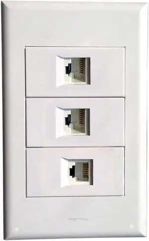 Wall Plate with RJ45+ RJ45+ RJ11,Keystone Modular Phone Cat3 PSTN Ethernet Connectors Socket White Decorative FacePlates Device Mount Coupler Cover - (118x72mm)