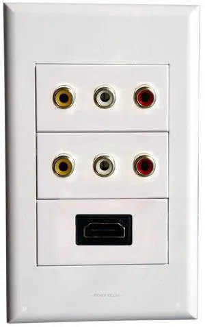 Wall Plate with 3RCA + 3RCA + HDMI Keystone Modular Audio Jack Connectors Socket White Decorative FacePlates Device Mount Coupler Cover - (Type:118) Wall Plate with 3RCA + 3RCA + HDMI Keystone Modular Audio Jack Connectors Socket White Decorative FacePlates Device Mount Coupler Cover - (Type:118)