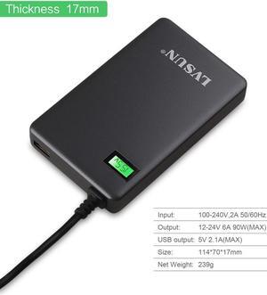 Lvsun 90 Watt Slim Universal Laptop Ac Adapter Netbook Power Supply Charger Fit for Lenovo 20.5v, Ibm 20v, Hp/compaq 18.5v, Dell 19.5v, Toshiba 18v, Sony 16v, Acer 16v, Asus 19v More Devices