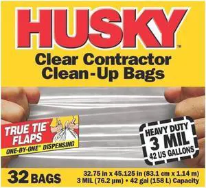 Poly-America Inc HC42WC032C 42-Gallon Contractor Bag Clear 32-Count Heavy-Duty -