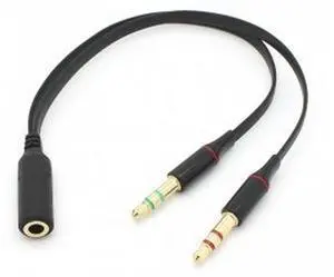 Black Dual 3.5mm Male to Single Female Headphone Microphone Audio Splitter Cable for Cell Phone & Tablet & Laptop