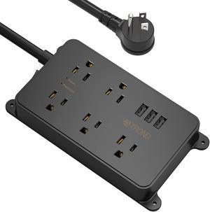 TROND Power Strip Surge Protector ETL Listed 5 WidelySpaced Outlets with 3 USB Ports Wall Mountable 5ft Extension Cord 1300J Surge Protection 14AWG Heavy Duty for Office Kitchen Black