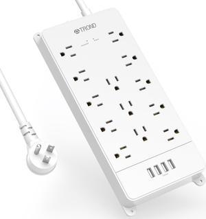 Power Strip Surge Protector - TROND White Extension Cord with 13 Widely-Spaced Outlets & 4 USB Ports, 5ft Flat Plug, Under Desk, Wall Mount, 4000J, Office, Home, ETL Listed
