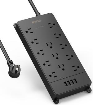 TROND Power Strip Surge Protector 4000J, ETL Listed, 13 Widely-Spaced Outlets Expansion with 4 USB Ports, Low-Profile Flat Plug, Wall Mountable, 5ft Extension Cord, 14AWG Heavy Duty, Black