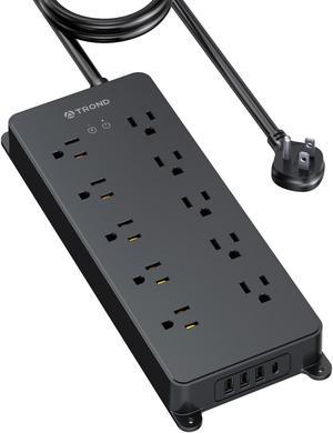 TROND Power Strip Surge Protector 4000J ETL Listed 10 Widely Spaced Outlets and 4 USB Ports Flat Plug Wall Mountable 14AWG Heavy Duty Extension Cord 5ft for Home Office Garage Entertainm Black