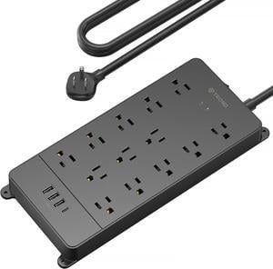 TROND Surge Protector Power Strip 4000J ETL Listed 13 WidelySpaced Outlets Expansion with 4 USB Ports1 USB C LowProfile Flat Plug Wall Mountable 5ft Extension Cord 14AWG Heavy Duty Black