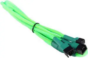 3-Pin PC Fan Power to 3x 3-Pin PC Fan Power Splitter - Braided - Green
