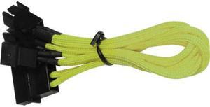 Yellow 4-pin to 3x 3 Pin 12V Splitter PC Case Computer Cooling Fan Cable Cord Adapter Braided Premium Sleeved