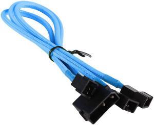 Light Blue 4-pin to 3x 3 Pin 12V Splitter PC Case Computer Cooling Fan Cable Cord Adapter Braided Premium Sleeved