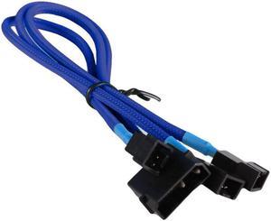 Dark Blue 4-pin to 3x 3 Pin 12V Splitter PC Case Computer Cooling Fan Cable Cord Adapter Braided Premium Sleeved