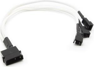 White 4-pin to 3 x 3 Pin 12V Splitter PC Case Computer Cooling Fan Cable Cord Adapter Braided Premium Sleeved