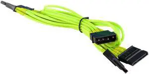 Yellow 4 Pin to 4 x SATA Cable Cord Premium Sleeved Braided Adapter