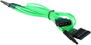 Green 4 Pin to 4 x SATA Cable Cord Premium Sleeved Braided Adapter