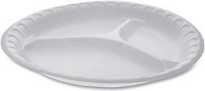 Pactiv Unlaminated Foam Dinnerware, 3-Compartment Plate, 10.25" Diameter, WE