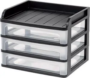 IRIS Small Three-Drawer Desktop Storage 3 Sections Black/Clear 150163
