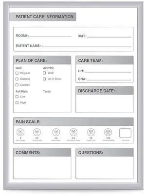 Ghent GRPM311P-18 Patient Room Magnetic Whiteboard - Hospital Patient Chart - 18.5" x 24.5" - White/Gray Surface, Satin Aluminum Frame