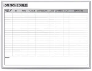 Ghent GRPM313S-48 OR Schedule Magnetic Whiteboard - Operating Room Scheduling Chart - 96.5" x 48.5" - White/Gray Surface, Satin Aluminum Frame