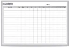 Ghent GRPM301E-48 In/Out Magnetic Whiteboard - Personnel In/Out Tracking Chart - 96.5" x 48.5" - White/Gray Surface, Satin Aluminum Frame