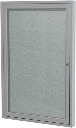 Ghent PA12418VX-193 1 Door Enclosed Vinyl Bulletin Board with Satin Frame - 18" x 24" - Silver Surface, Satin Aluminum Frame