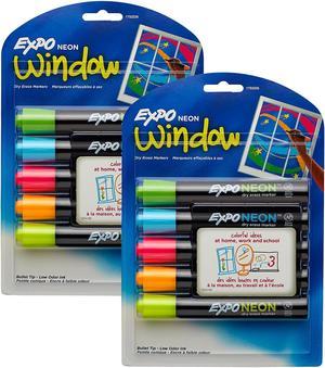 EXPO NEON WINDOW 5 Count Dry Erase Markers w/ Bullet Tip, Assorted Colors