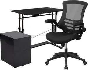 Flash Furniture 39" Desk Office Bundle Set Black (BLNNAN21CPX5LBK)