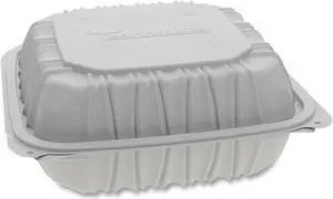Pactiv Corporation Pactiv Evergreen Vented Microwavable Hinged-Lid Takeout Container 8.5 x 8.5 x 3.1 White 146/Carton YCNW0851