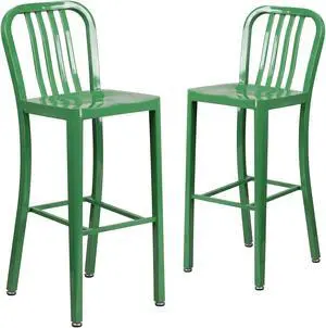 Flash Furniture Commercial Grade 30" High Green Metal Indoor-Outdoor Barstool with Vertical Slat Back 2 Pack (2CH6120030GN)