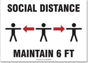 Alpine Accuform Social Distance Signs Wall 10 x 7 "Social Distance Maintain 6 ft" 3 Humans/Arrows White 10/Pack MGNF544VPESP