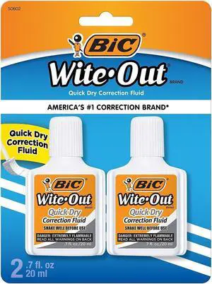 BIC Wite-Out Quick Dry Correction Fluid 2/Pack (WOFQDP24-A-WHI)