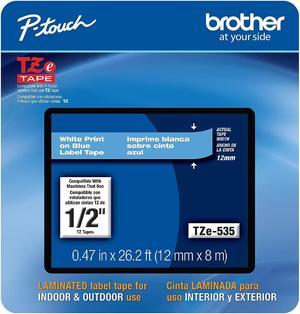 Brother P-touch TZe-535CS Laminated Label Maker Tape 1/2" x 26-2/10' White on Blue (TZe-535CS) TZE535CS