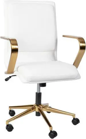 Flash Furniture James LeatherSoft Swivel Mid-Back Executive Office Chair White/Gold (GO21111BWHGLD)