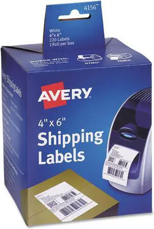 Avery Thermal Printer Shipping Labels 4 x 6 White 220/Roll 1 Roll 4156