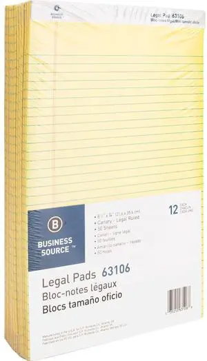 Business Source Legal Pads Legal Ruled 50 Sht 8-1/2"x14" 12Pack CA 63106