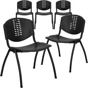 5 Pk. HERCULES Series 880 lb. Capacity Black Plastic Stack Chair with Black Frame