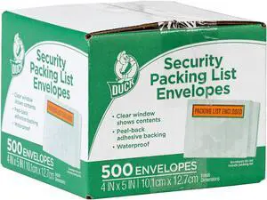 Duck Packing List Envelopes Clear Window 500/BX 729465