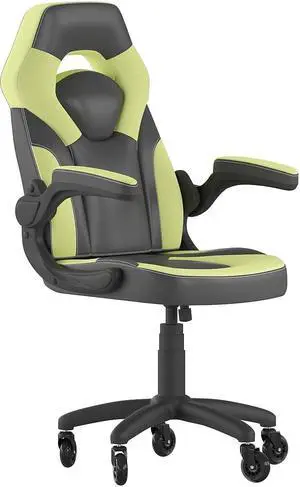 Flash Furniture X10 Ergonomic LeatherSoft Swivel Gaming Chair with Transparent Roller Wheels Neon Green/Black (CH00095GNRLB)