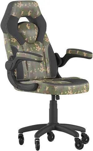 Flash Furniture X10 Ergonomic LeatherSoft Swivel Gaming Chair with Transparent Roller Wheels Camouflage/Black (CH00095CAMRLB)