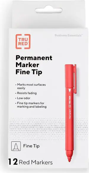 TRU RED Pen Permanent Markers Fine Tip Red Dozen TR54539