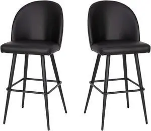Lyla 30" Commercial Grade High Back Modern Armless Barstools with Contoured Backrest, Steel Frame and Integrated Footrest, Black LeatherSoft-Set of 2