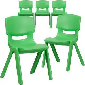 5 Pk. Green Plastic Stackable School Chair with 15.5'' Seat Height