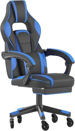 Flash Furniture X40 Ergonomic LeatherSoft Swivel Gaming Massaging Chair with Transparent Wheels Black/Blue (CH00288BLRLB)