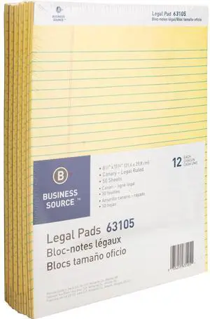 Business Source Legal Pads Legal Ruled 50 Sht 8-1/2"x11-3/4" 12Pack CA 63105