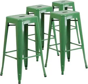 Flash Furniture Commercial Grade 30" High Backless Green Metal Indoor-Outdoor