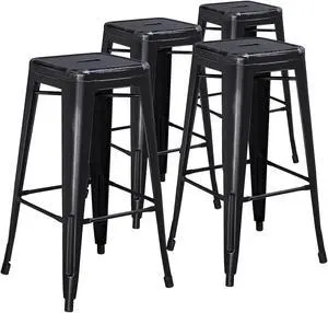Flash Furniture Commercial Grade 30" High Backless Distressed Black Metal Indoor-Outdoor Barstool 4 Pack (4ETBT350330BK)