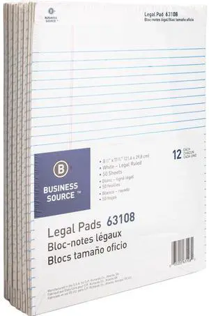 Business Source Legal Pads Legal Ruled 50 Sht 8-1/2"x11-3/4" 12Pack WE 63108