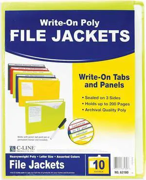 C-Line Write-On Expanding Poly File Folders 1" Exp. Letter Assorted Colors 10/BX